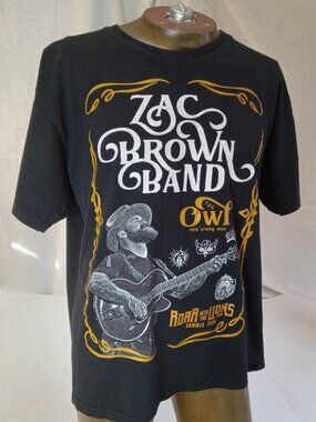Zac Brown Band The Owl Tour 2020 Concert T Shirt Size L Black Double Sided